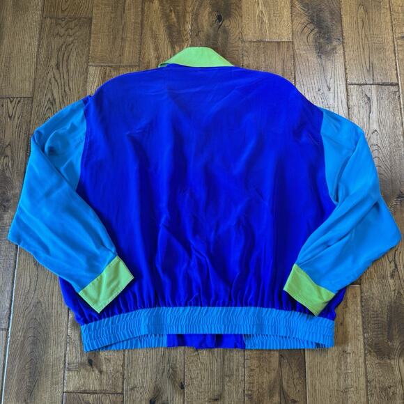 Vintage 100% Silk Blouse Blue Green Color Block Button Down Shirt Womens Sz 1X - Picture 5 of 6